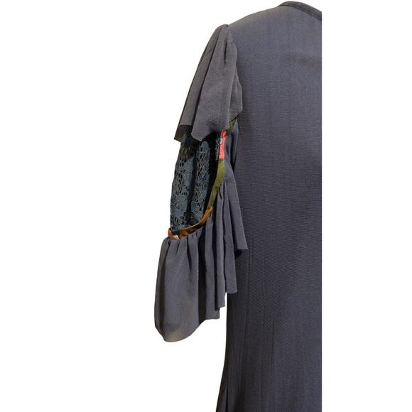 J.CREW Mathilde Dress Womens 38 Blue Floral Lace Ruffle Hem Midi Boho - Picture 6 of 7